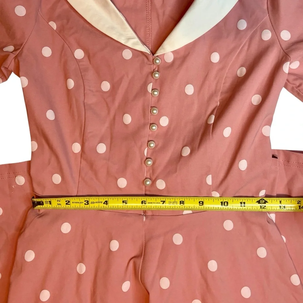NWT GownTown Pink Polka Dot Vintage Style Fit & Flare Dress Small - Picture 10 of 11